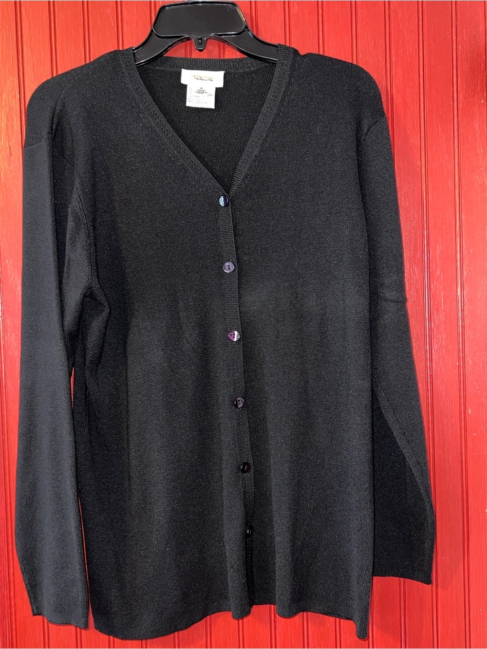 Talbots Black V-Neck Button Front Silk Blend Cardigan M